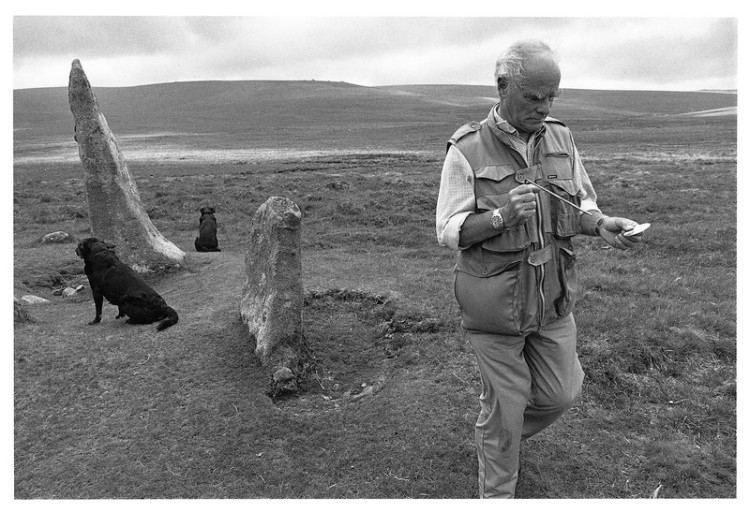 John Christian dowsing at Scorhill Circle, Gidleigh Common 1998.jpg