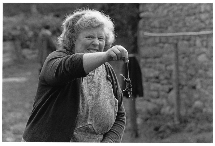 Ma Shillibeer with a drowned mouse!, Bellever Farm 1977.jpg