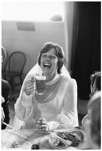 Mary Wedlake at her wedding reception, Throwleigh Village Hall, 1978.jpg