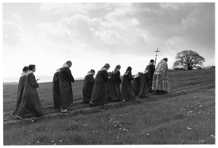 Rev Louis Baycock leading the procession, Rogation Sunday, Gidleigh 1996.jpg